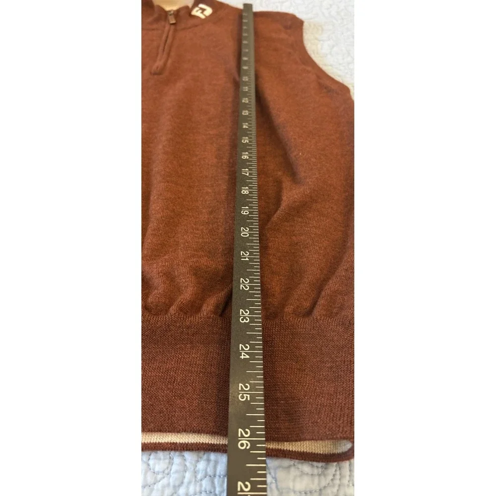 Peter Millar FootJoy Mens L  Rare Golf Sweater Vest 1/4 Zip Brown Merino Wool